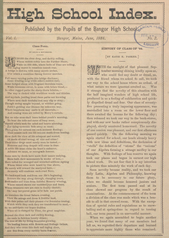 High School Index, June 1884