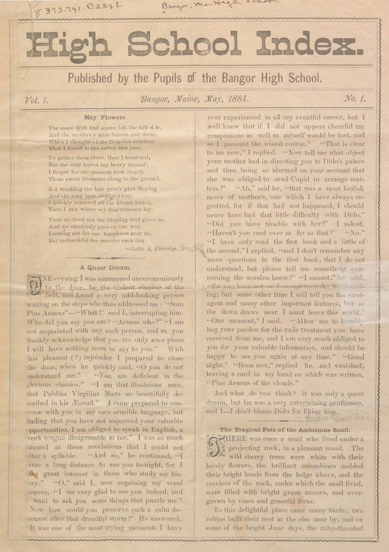 High School Index, May 1884