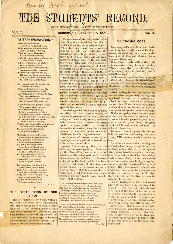 The Students' Record, November 1886