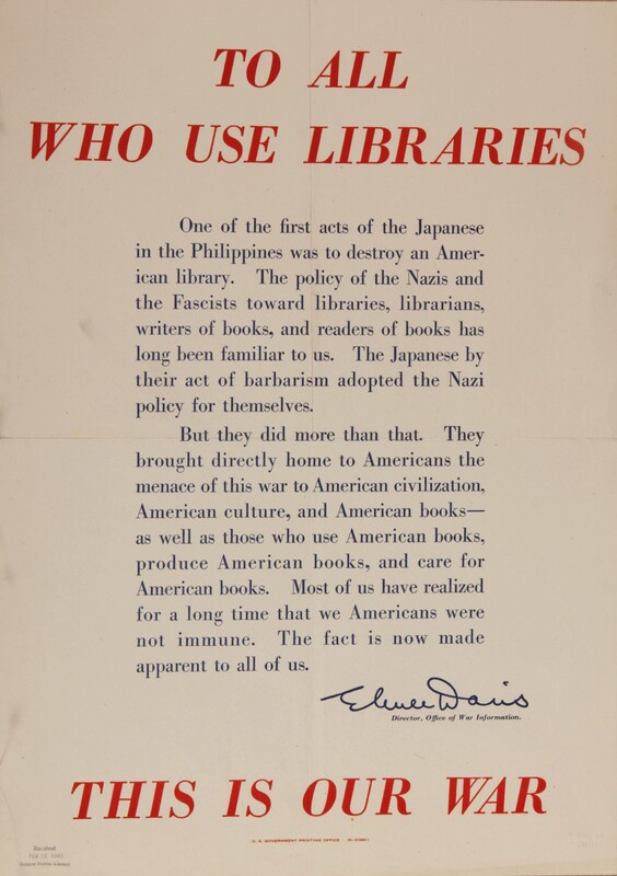 To All Who Use Libraries  ... This Is Our War