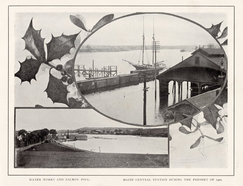 Water Works and Salmon Pool; Maine Central Station During the Freshet of 1902